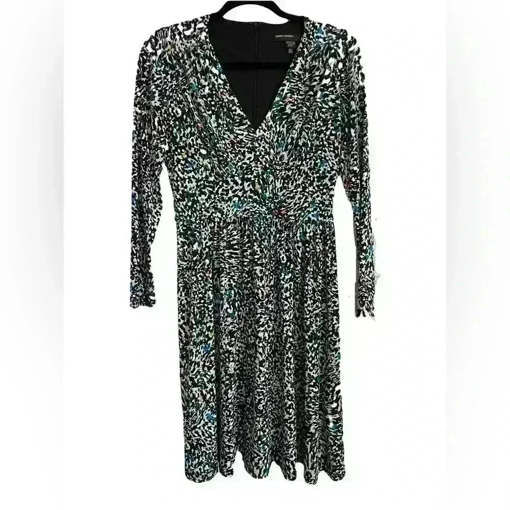 Maggie London Long Sleeve Fit And Flare Dress Size 2 Multicolor